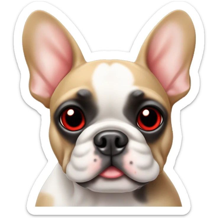 A small, black-and-tan French bulldog with a mostly black face and tan paws, showing a cute and joyful expression, with large red heart-shaped eyes, like the 😻 emoji. sticker