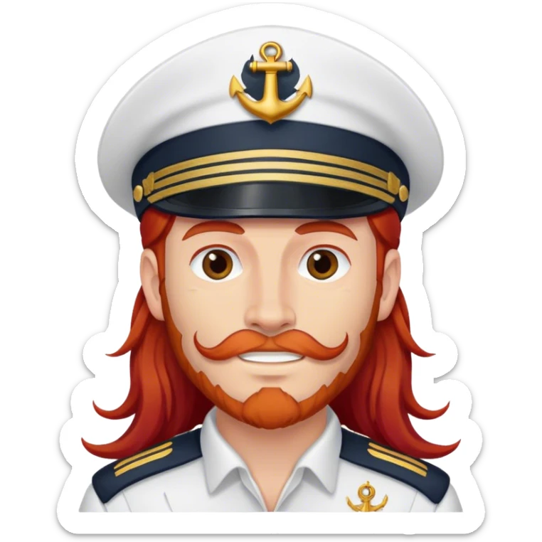 a male boat captain with long red hair no hair on face sticker