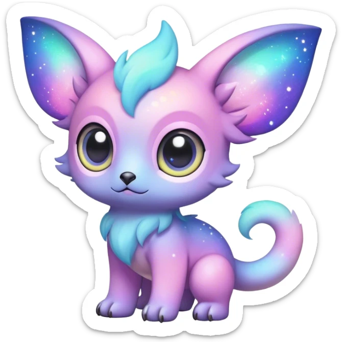 Cute cool colorful pastel nebula fantasy animal hybrid Fakemon full body, big eyes, adorable sticker