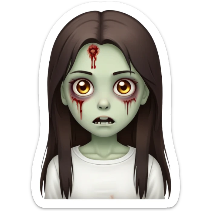 cute girl zombie with long dark brown straight hair and a white top sticker