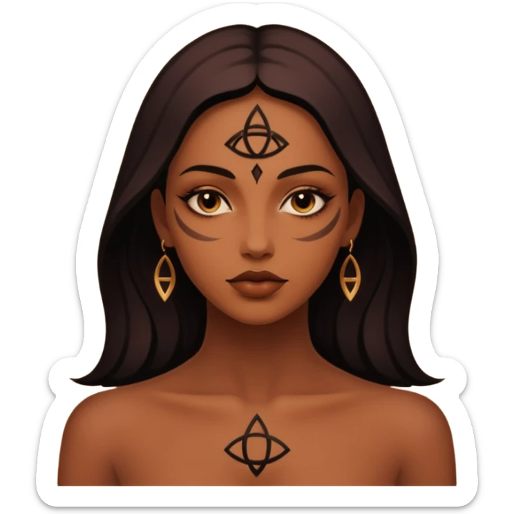 Dark oil traced over woman’s skin forming occult symbols, sensual devotion sticker