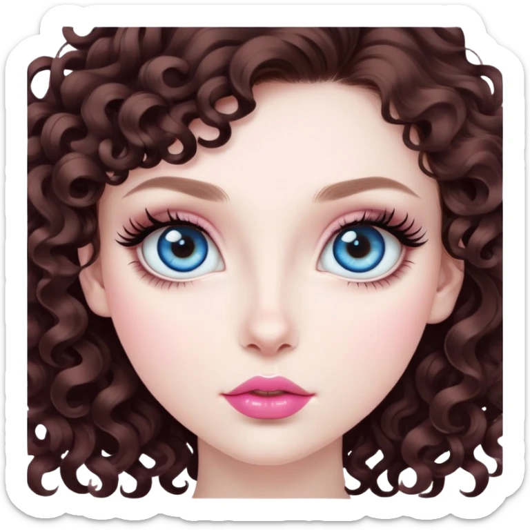 beautiful girl with big blue eyes, long lashes, pale skin, nice pink lips, and nice voluminous dark brown curls sticker