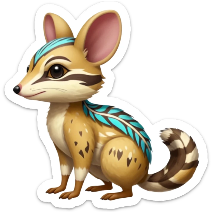 Tropical Exotic Colorful Floral Feathery Numbat-Bilby-Quoll-Furret-Fakémon-furry-fursona-creature (full body) with tribal markings sticker
