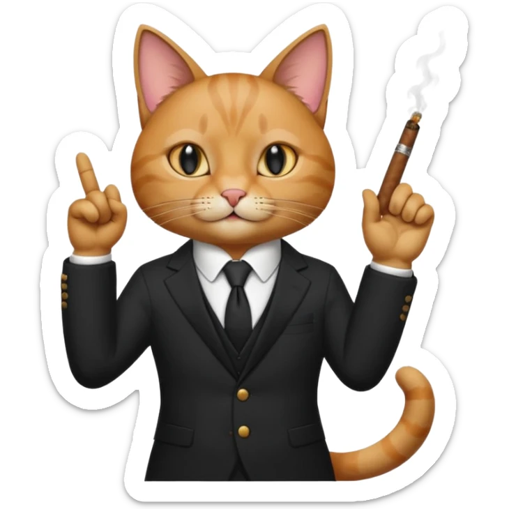 A cat in the black suite with a cigar in a paw with the other paw in the "classic" hand gesture with a "classic" face. sticker