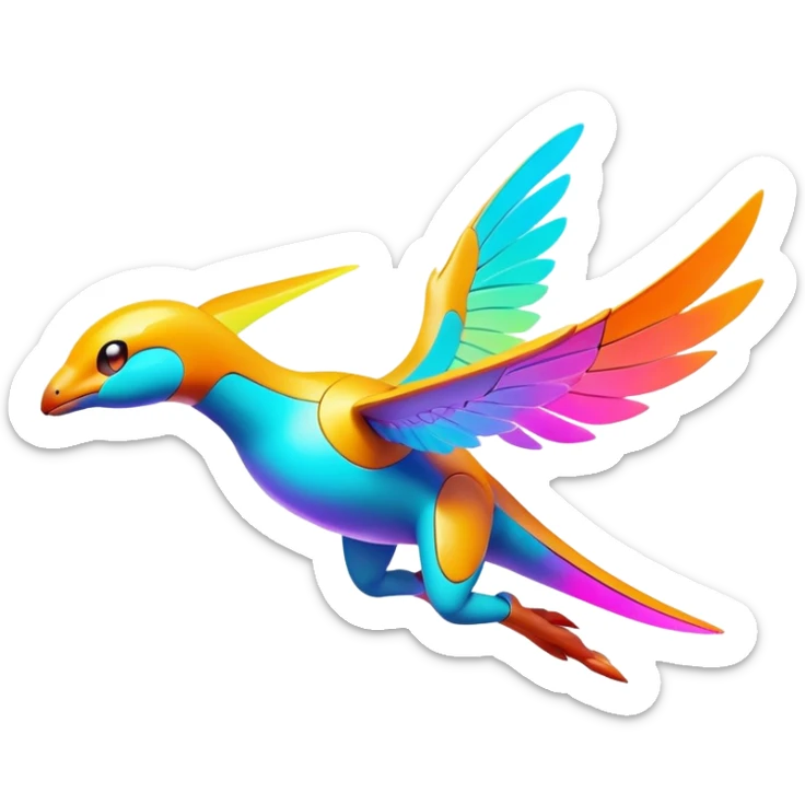 Colorful Neon Colors Vibrant Colors Flying Futuristic Fakémon-Pokémon-Creature Full Body sticker