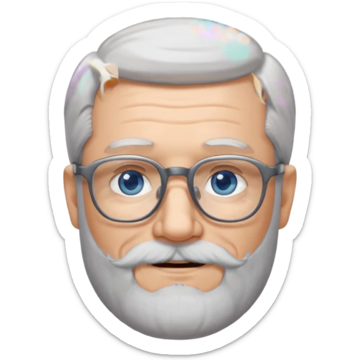 Create me an emoji of an old man. Gray really short size hair. Gray follow-up full beard. Squarer Glasses. Blue eyes. Little smile sticker