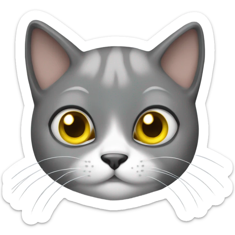 A cute gray cat with yellow eyes and a white neck holds a turd in its paws sticker