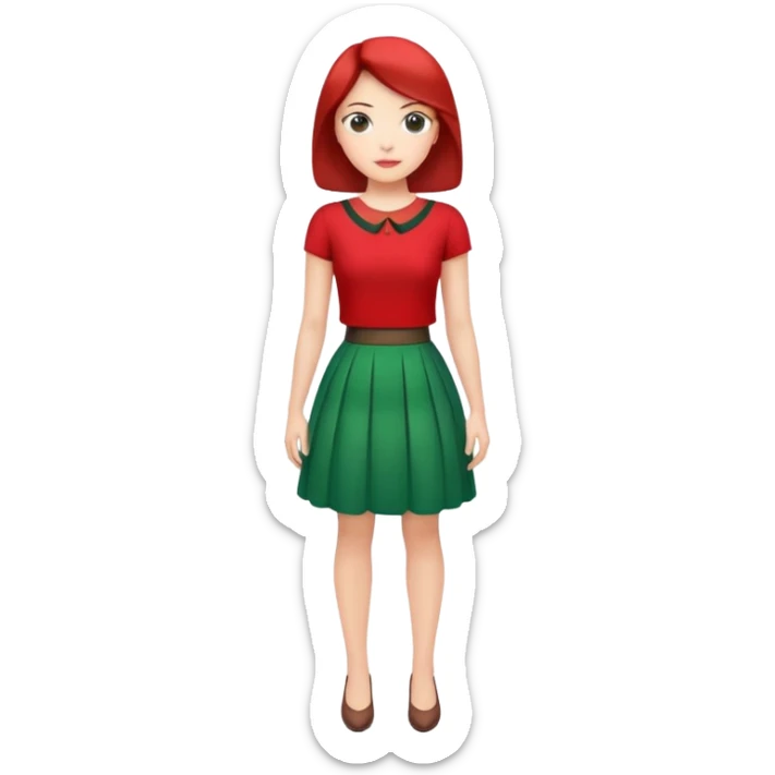 elegant dress with red top and green skirt sticker