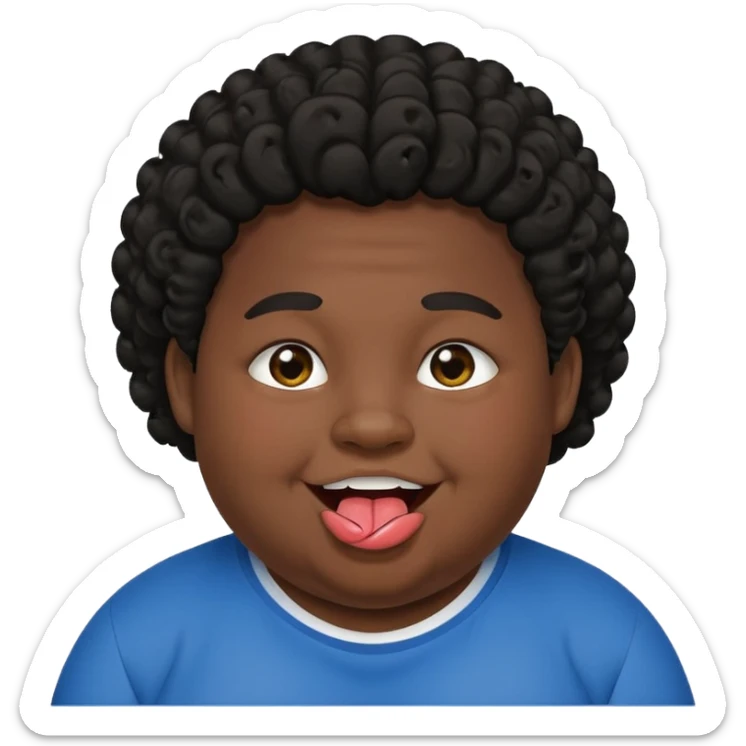 Fat teen from kosovo with flat and a little curly hair with his tongue out sticker