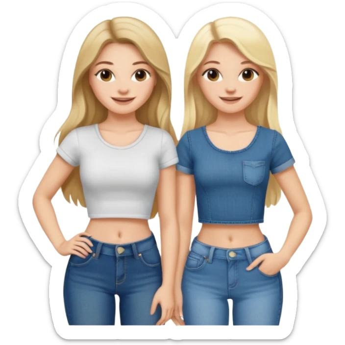 a long hair brunette white girl and a blonde girl in jeans and crop tops smiling friends sticker