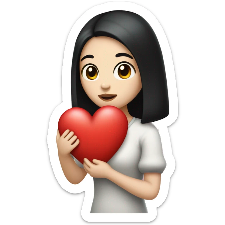 Pale girl with black hair holding heart in her hands  sticker