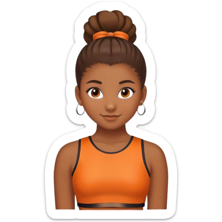 - Nữ
- 15 tuổi
- Da nâu
- Tóc búi cao gọn gàng
- thân thiện ,xinh
- Mặc áo cổ vũ cam
- ảnh chân dung, không cần tay sticker