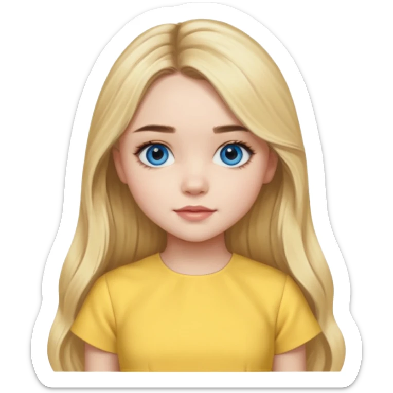Sabrina Carpenter blue eyes, long blonde hair, yellow a-line dress sticker