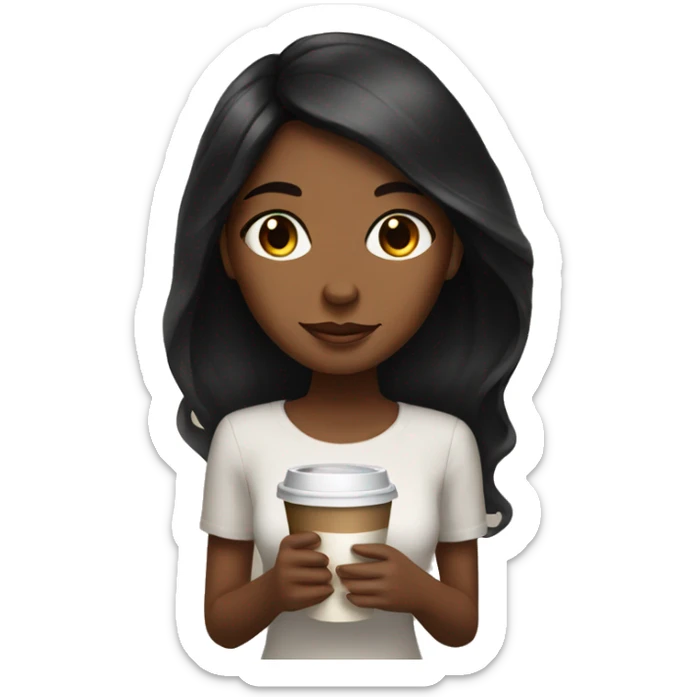 Brown skin girl with long black hair and a coffee sticker