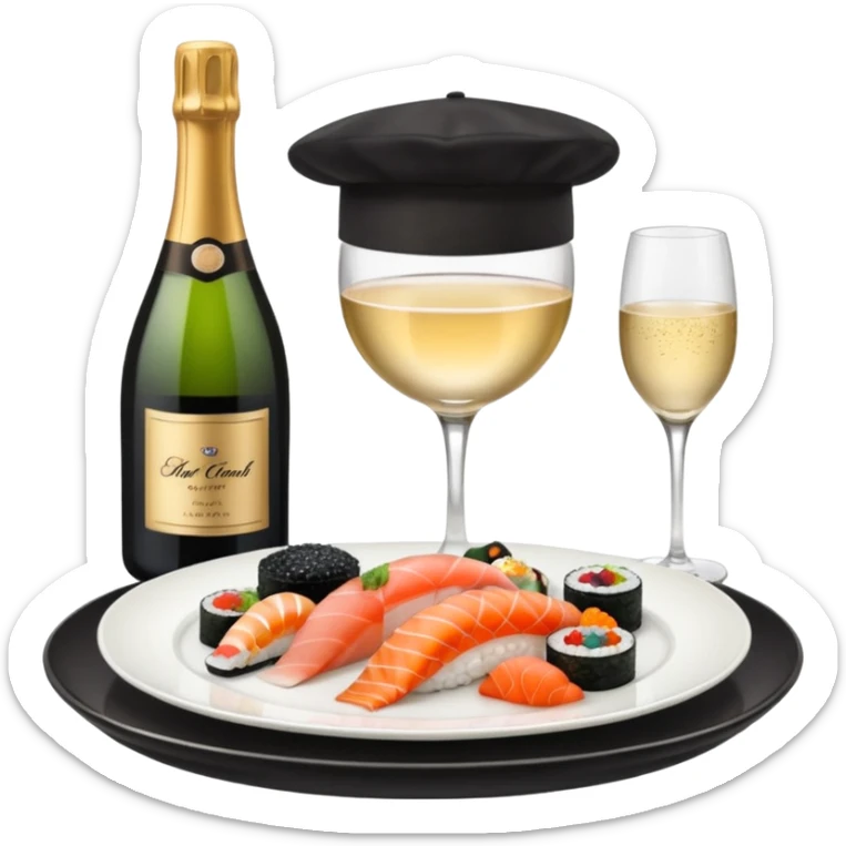 Set of 10 emojis for a luxury catering, food , wines and sparkling, chef, waiter sticker