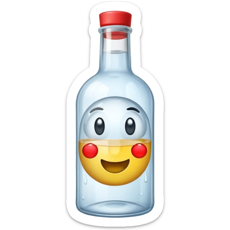 A bottle of vodka emoji in the style of Apple emoji with a window. sticker