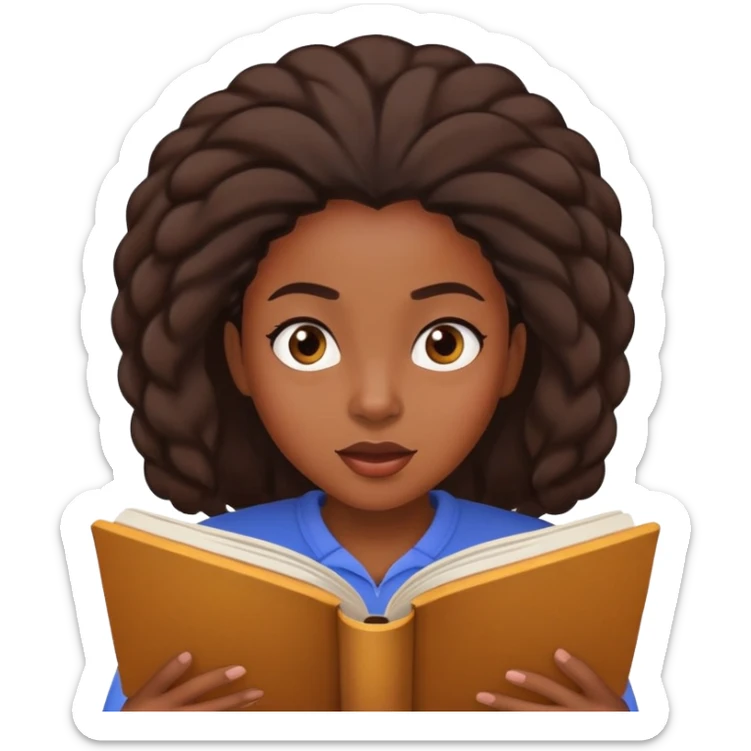 A black woman with a look of astonishment on her face, reading a book. sticker