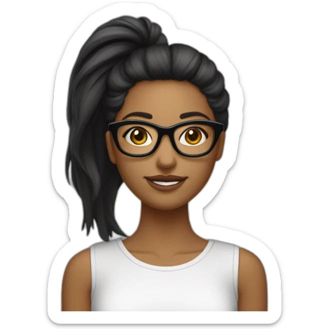 une fille avec de long cheveux noir lisse, et avec des lunette (en forme de carrer un peu déformé) assez grosse comparer a ça tête , portant un pull noir sticker