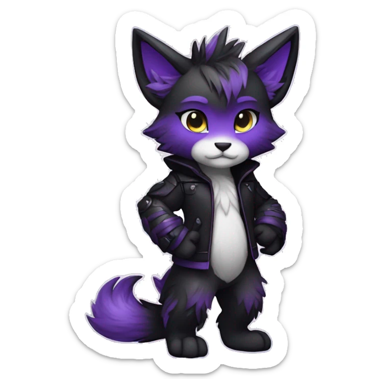 Anthro-Edgy-Cool-Black-Purple-Contrast-Colors-Fantasy-Fur-Sona-Chibi-Shiny-Fakémon-Hybrid full body sticker