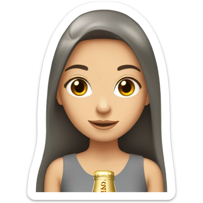 girl with long brown hair and grey eyes with bottle of champagne  sticker