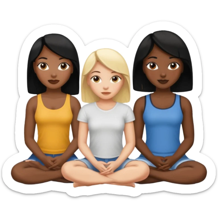black woman with black hair and one blonde white girl friends sitting in a row sticker