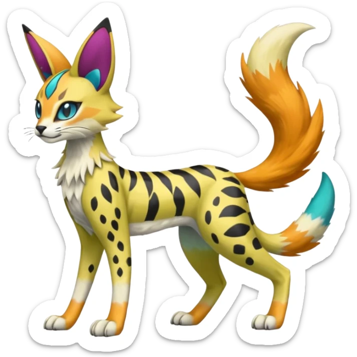 Colorful Meloetta-Vernid-Sergal-Serval-Pokémon-Fakémon-fusion-hybrid-creature sticker