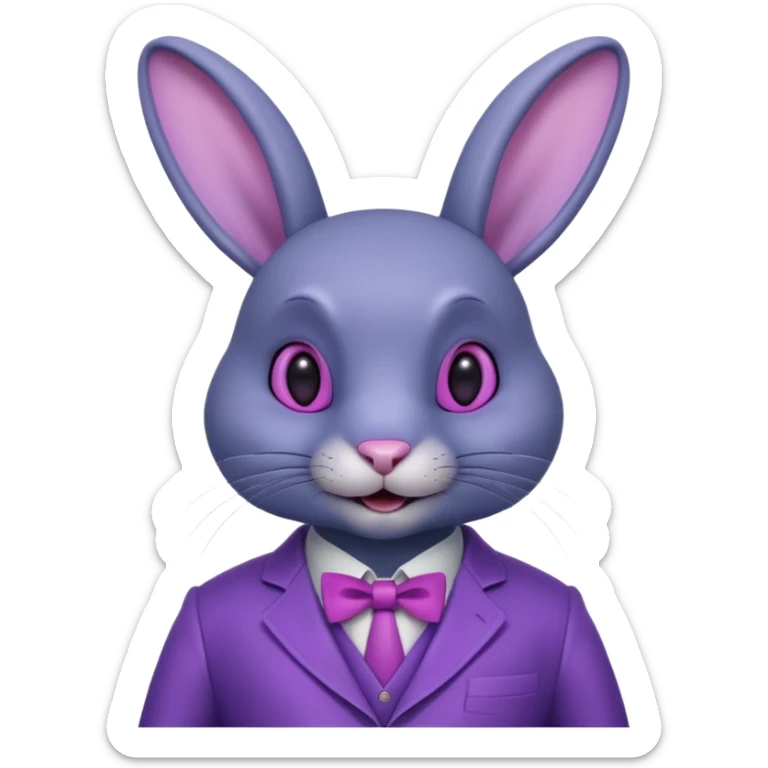 Bonnie es un conejo animatrónico de color índigo con ojos magenta. El color de su hocico, panza y el interior de sus orejas es un color lavanda.Tiene orejas largas articuladas e tiene dientes redondos y carece de cejas.Su traje parece estar hecho de un material metálico. haz solo su cabeza sticker