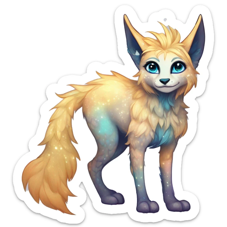 Cool cute Kawaii edgy ethereal futuristic modern epic fantasy animal sparkle fursona Fionbri creature by griffsnuff & LiLaiRa & Falvie full body sticker