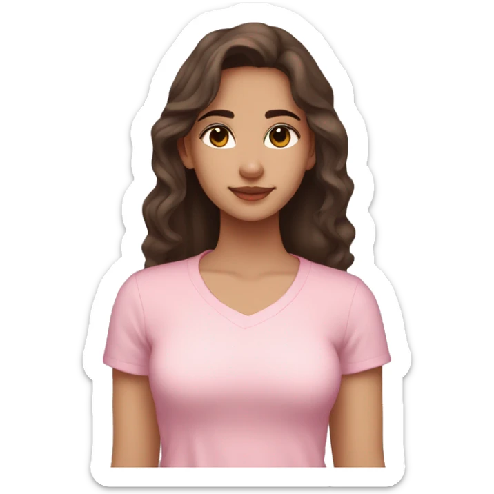 hispanic pretty girl with brown hair and light fair pale skin in pink shirt coquette aesthetic  sticker