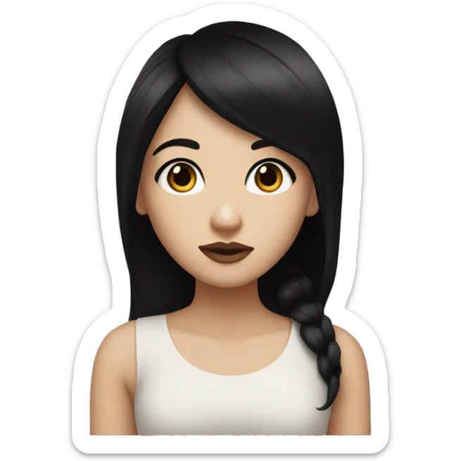 Girl with black hair and black eyes big eyes perperfect nose medium lips and mid white skin sticker