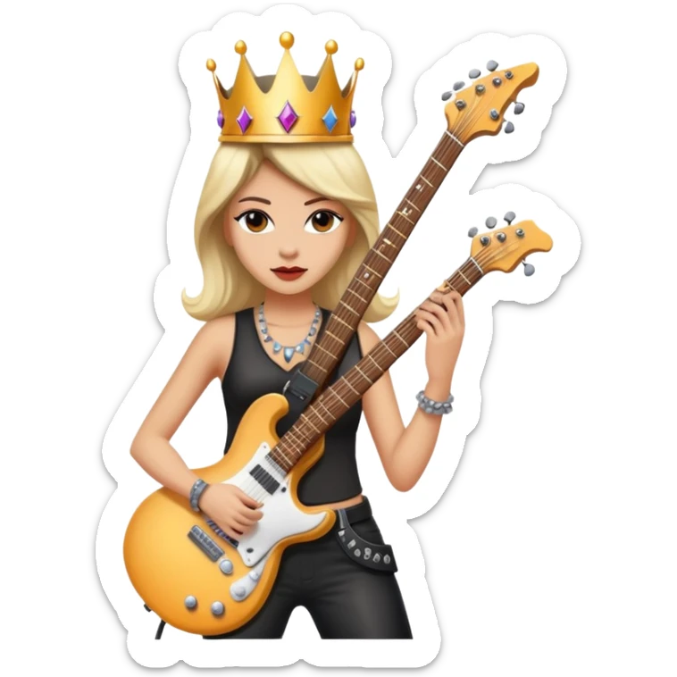 a rock and roll queen, female musician with crown, electric guitar, rock star attitude sticker
