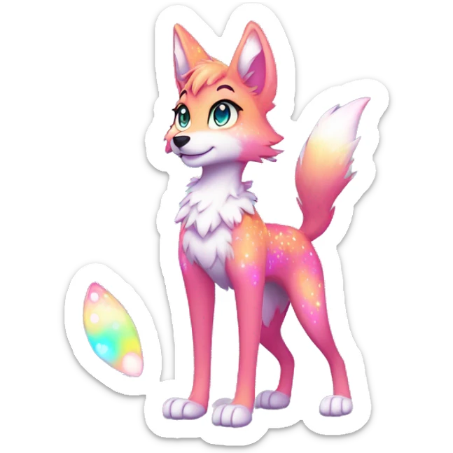 Anthro Colorful Shiny Fionbri-Falvie-sparkle-wolf-sona with neon spots full body sticker