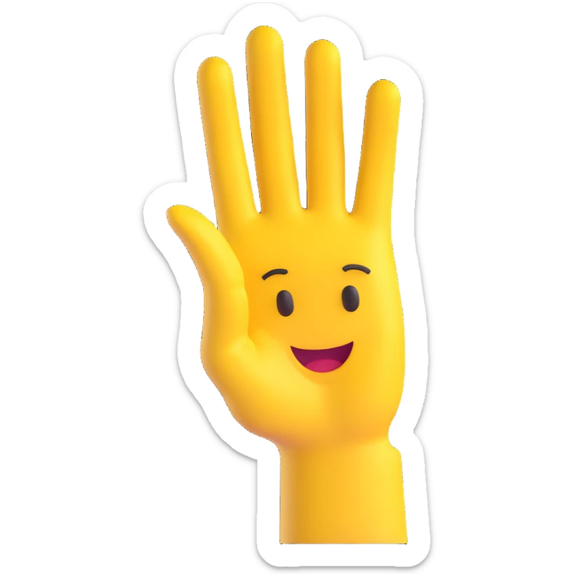 yellow hand making the 'OK' gesture, 3D emoji style, with a cartoon face on the palm sticker