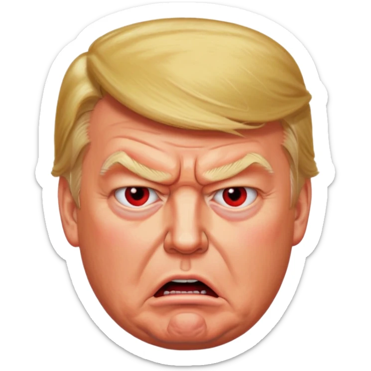 Donald Trump is vey furious. Red with anger. photorealistic sticker