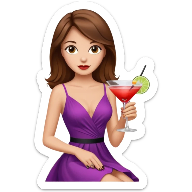 Woman with brown hair sexy dress and cocktail  sticker