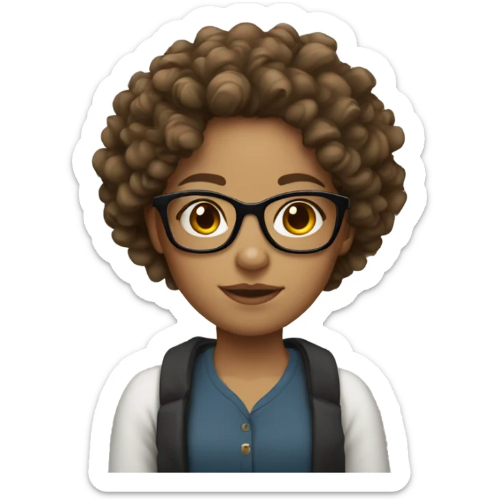 Light skin girl with curly brown hair and glasses sticker