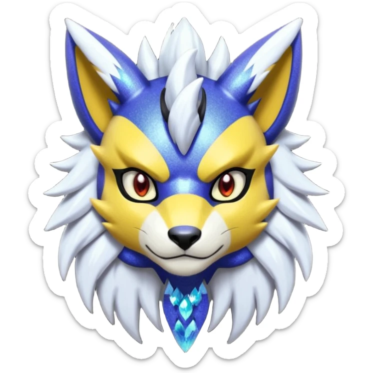 Colorful edgy dark gloomy shiny sparkly glittery WereGarurumon-Renamon-Zeraora-fusion sticker