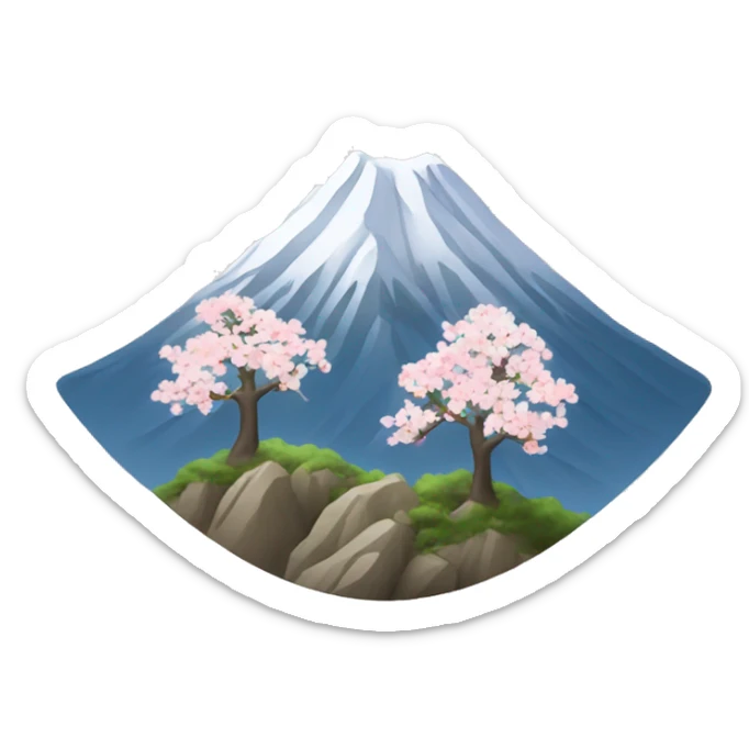 Create an emoji with the image of Mount Hallasan, symbolizing the nature of South Korea. Add pine trees or cherry blossoms for detail sticker