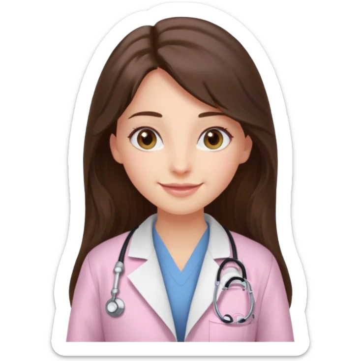 happy long haired brunette girl hazel eyes in light pink at the doctor's sticker