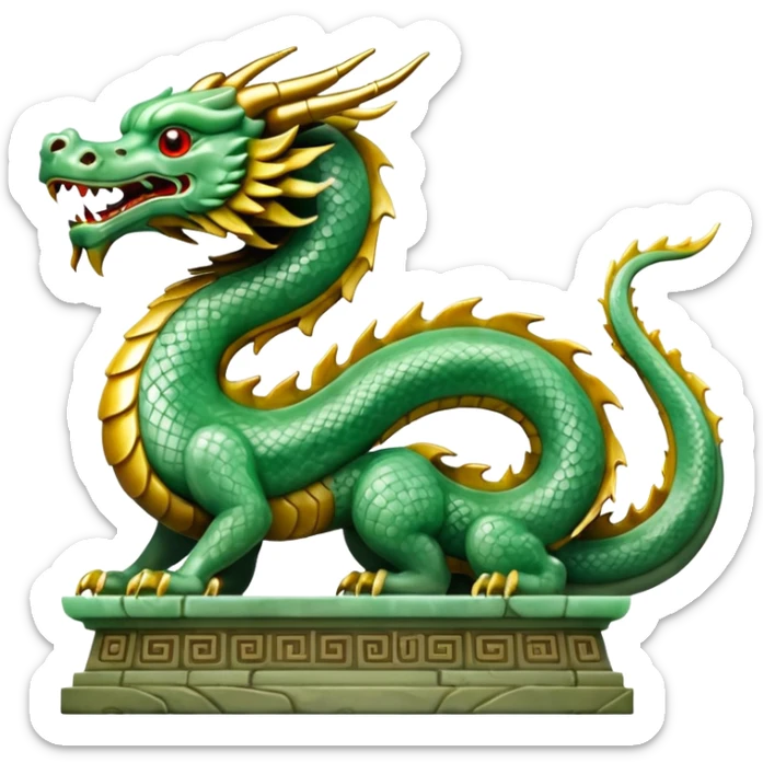A dragon statue in the style of ancient China made of jade sticker