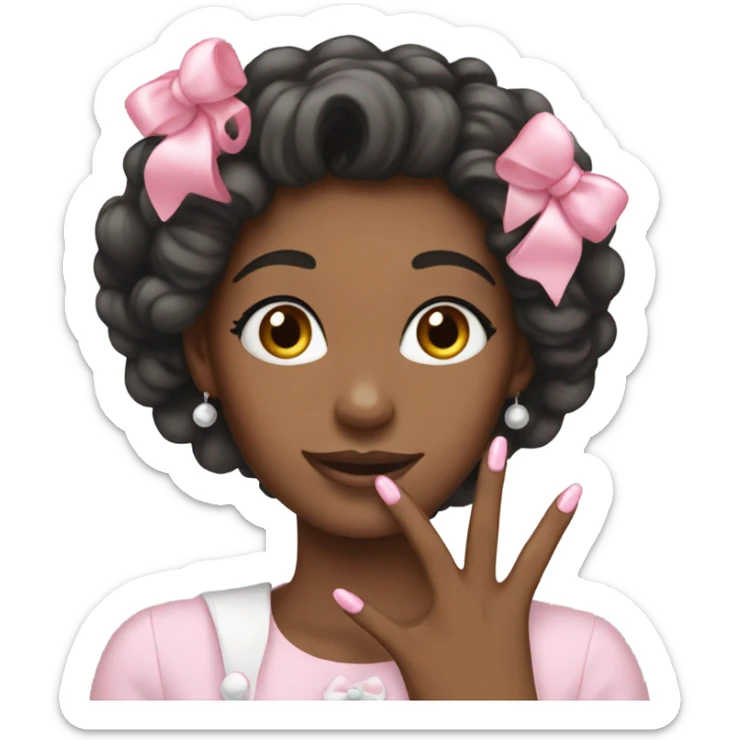 Woman who shows her nails who are pink with White bows  sticker