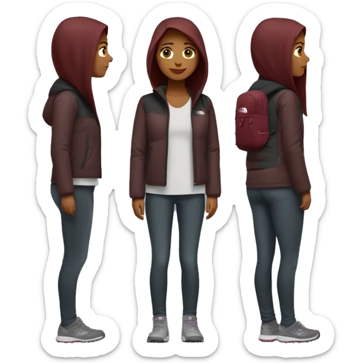 beautiful burgundy straight haired Girl wearing northface full body sticker