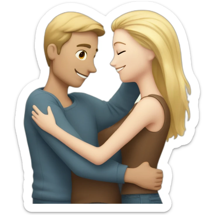 Hug couple with a white man with brown hair and a white girl blond hair sticker