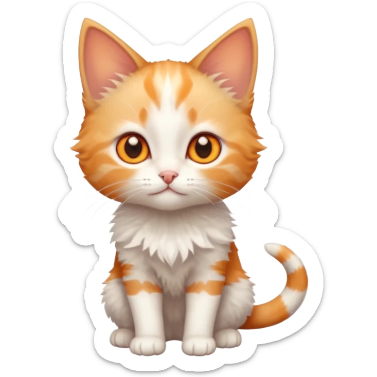 full body of very small + skinny ginger and white kitten with deep orange eyes and triangular shaped face sticker