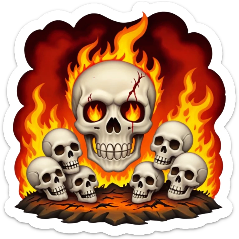 A burning hell landscape in the style of rott8ng corpses in the style of your bloody skull art sticker