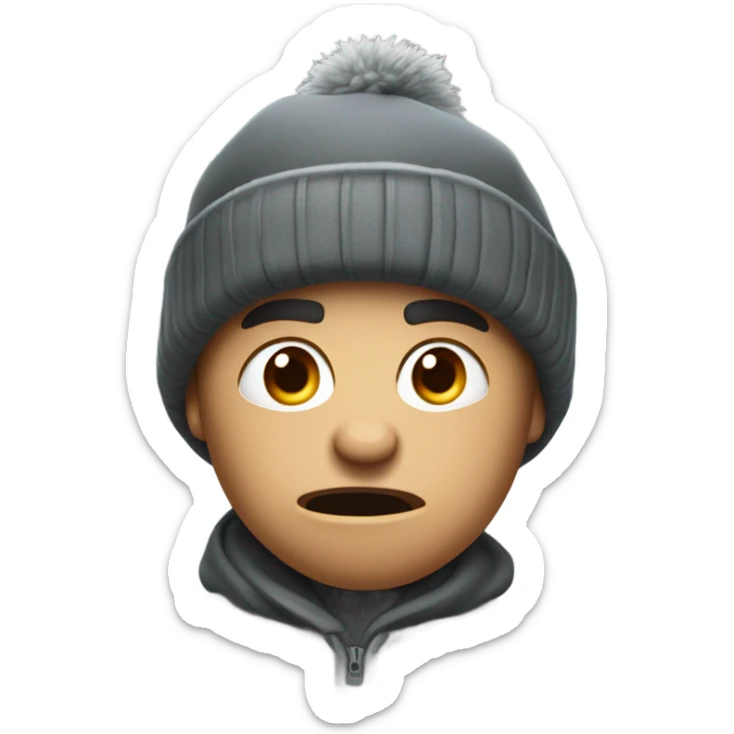 The face of an angry young man wearing a winter hat and saying bad things sticker