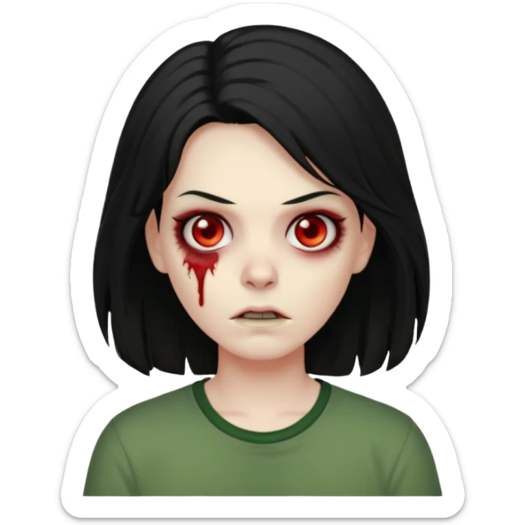 chico pelo medio largo ojos rojos y una camisa verde ,pelo negro y mas voluminoso zombie  sticker