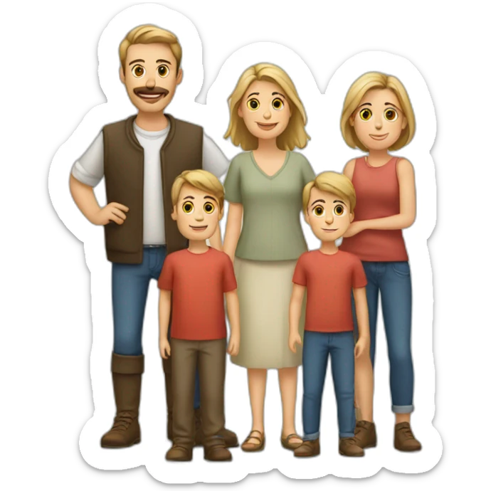 European family with 1 father 1 mother and 3 sons sticker