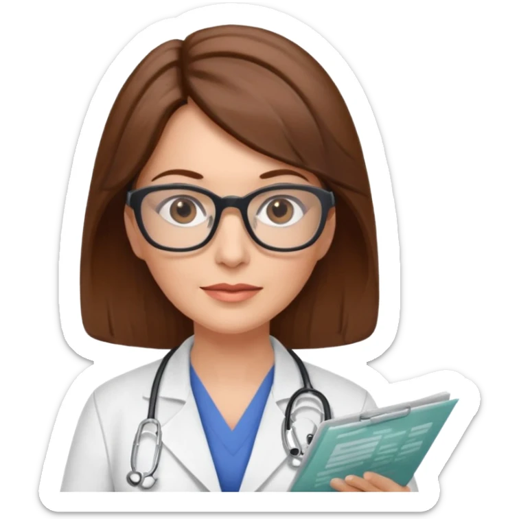 A female doctor in her 50s with brown hair reviewing a medical chart. sticker