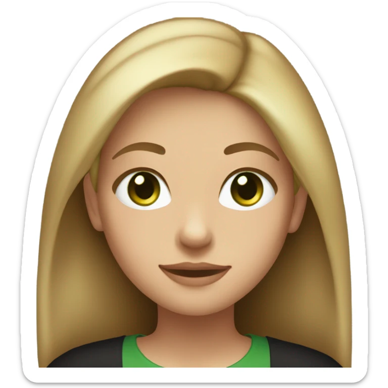 Girl with light brown shoulder length hair and green eyes with long sleeve black top sticker